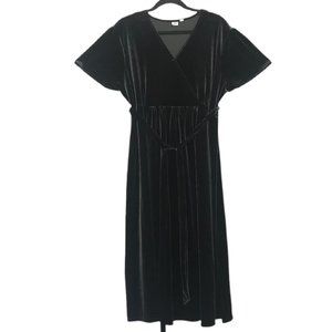 Gap Maternity True Black Velvet Crossover Neck Short Sleeve Belted Dress XXL